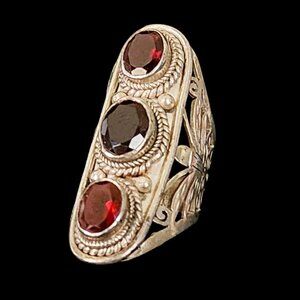 Vintage Sterling Silver Butterfly & Garnet Statement Ring • 925 Artisan